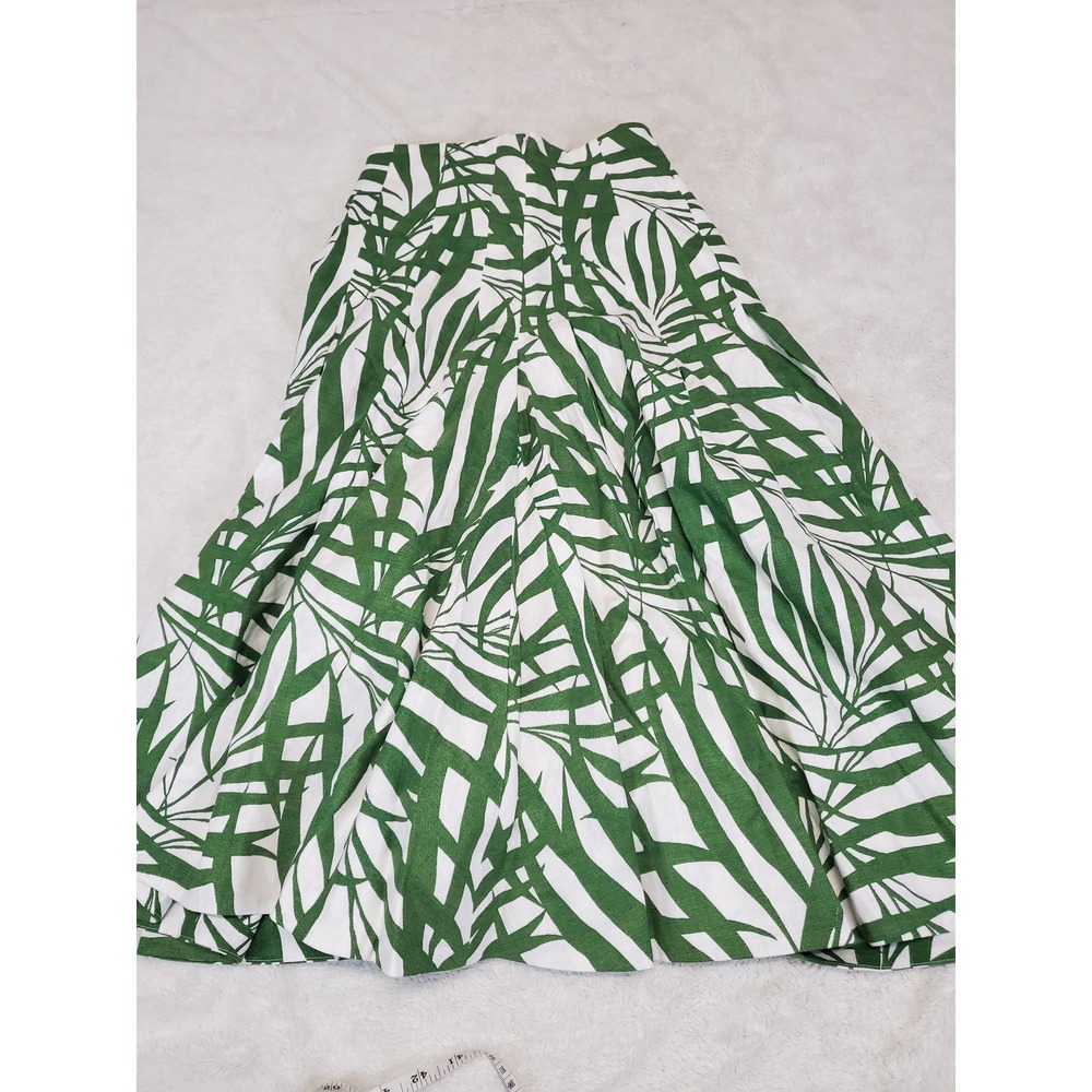 Kate Spade Green White Leaf Linen Blend Midi Skirt 6 Resort Summer Hawaiian Art